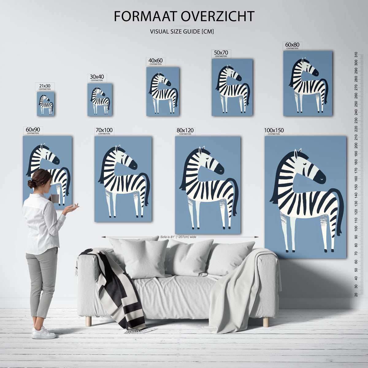 Zebra op blauwe achtergrond Poster